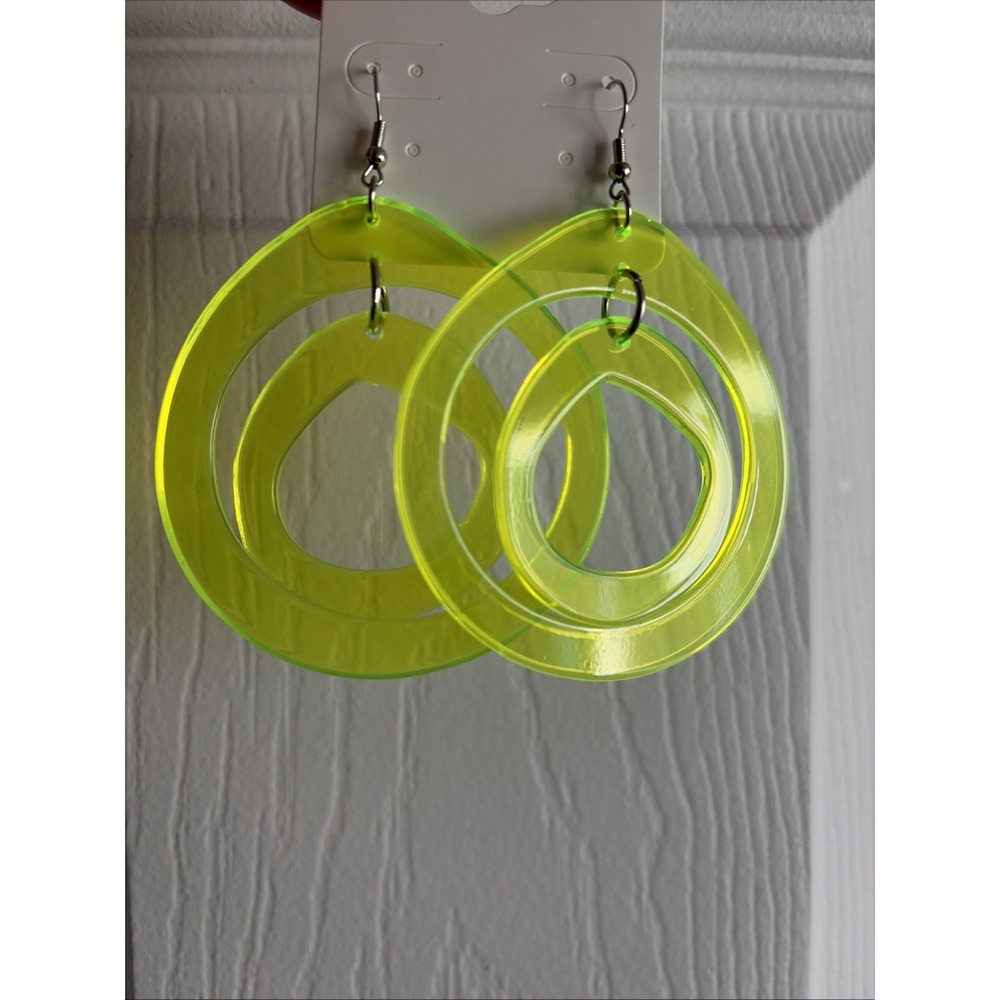 Neon Yellow Hoop Earrings Womens Size OS 80s Retro Costume Acrylic